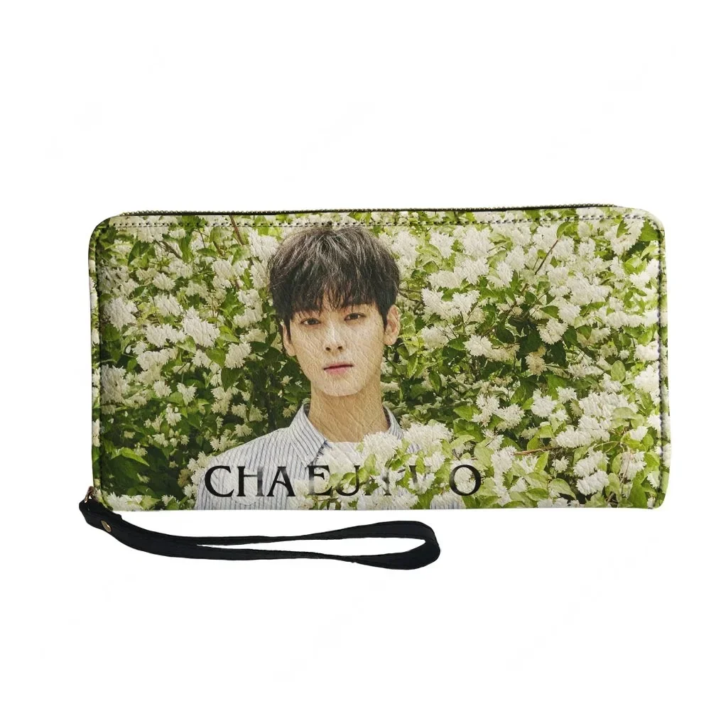 KPOP Cha Eun Woo Custom Wallet Purse Mens Womens Teenagers Zipper Long Wallets Double Print  Portable Wallet Gift Bag