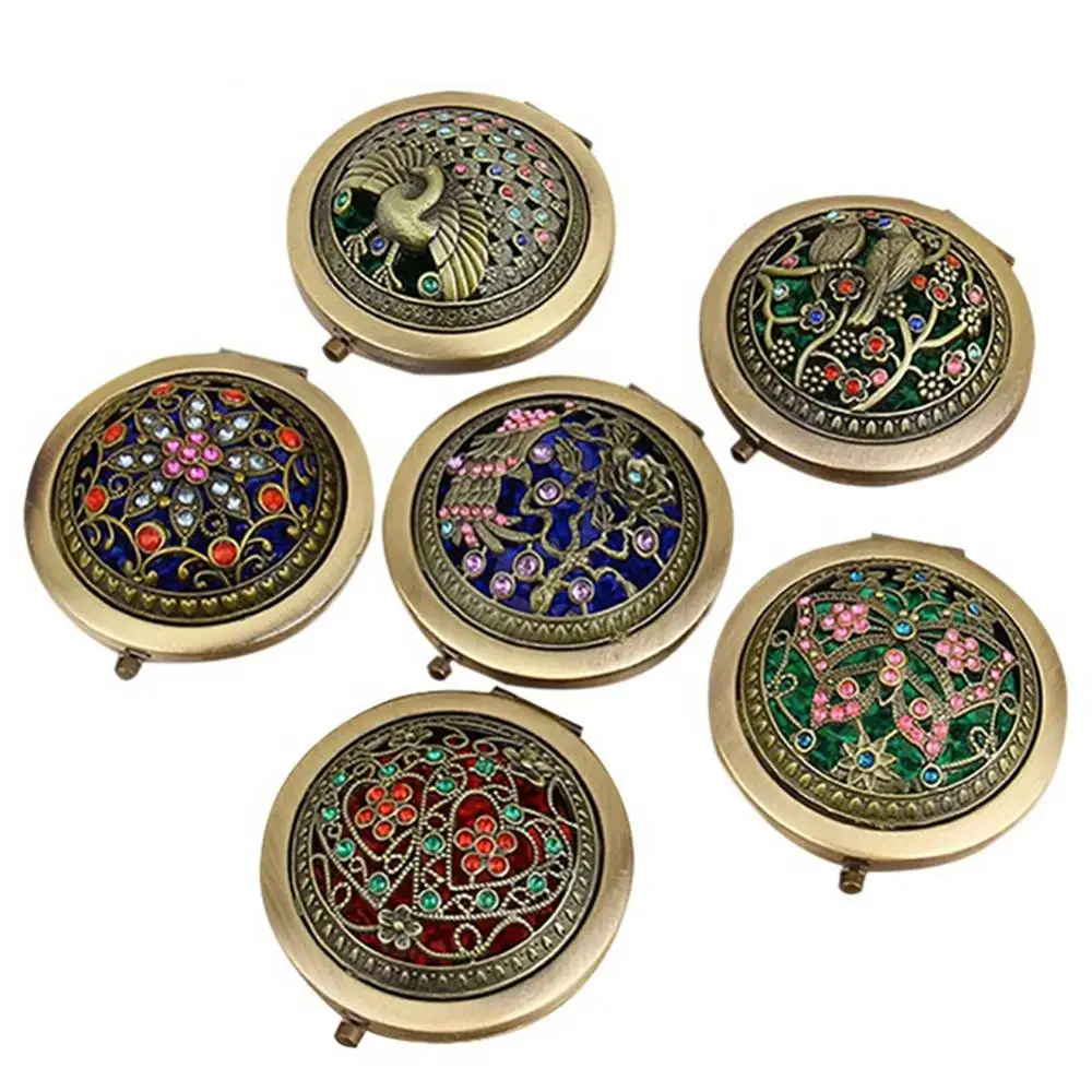 Vintage Exquisite Hollow Flower Mirror Mini Folding Pocket Round Double-sided Makeup Mirror Portable Elegant  Cosmetic Mirror