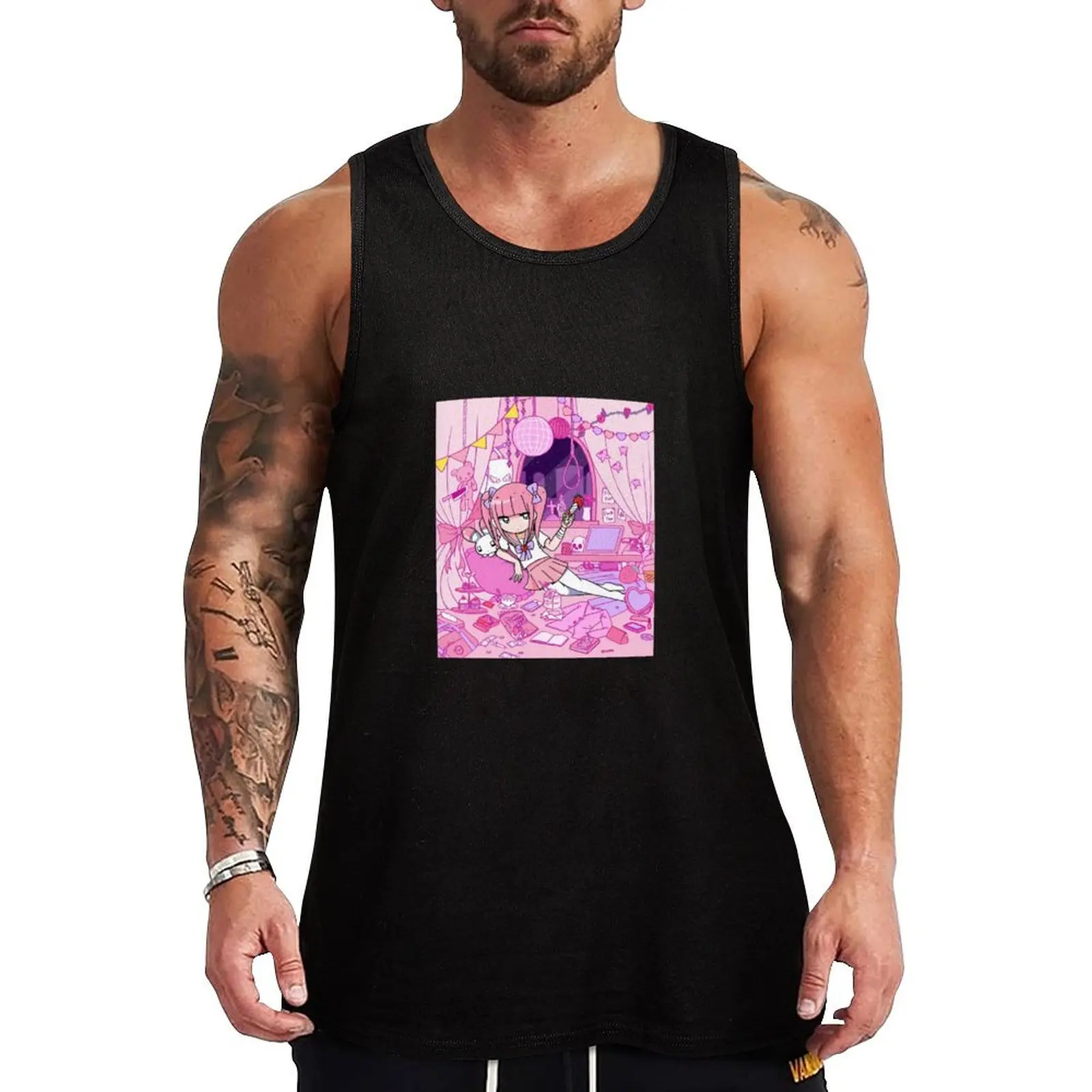 Camiseta sin mangas Menhera Chan, camiseta informal con estampado gráfico, camiseta sin mangas con diseño estampado