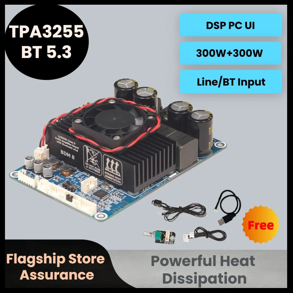 300 واط + 300 واط DSP PC UI TPA3255 بلوتوث 5.3 مضخم الصوت DC18-48V AUX المدخلات التحكم في مستوى الصوت BDM8 مضخم الصوت مجلس