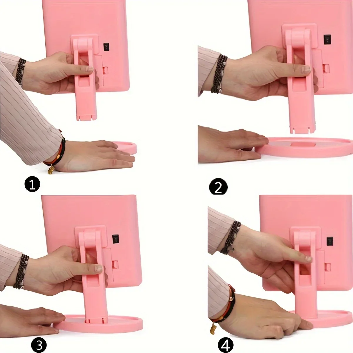 مرآة مكياج مكتبية قطعة واحدة، تصميم حساس للمس بإضاءة ليلية، تخزين دوار 360 درجة، مما يخلق مظهرًا مثاليًا للمكياج #5