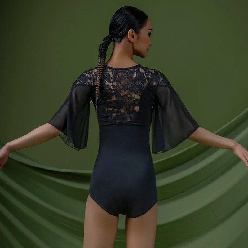 Nouveaux Costumes de danse de salle de bal valse maille noire haut Latin jupe longue femmes costumes de danse moderne vêtements de Performance sur scène SL10393