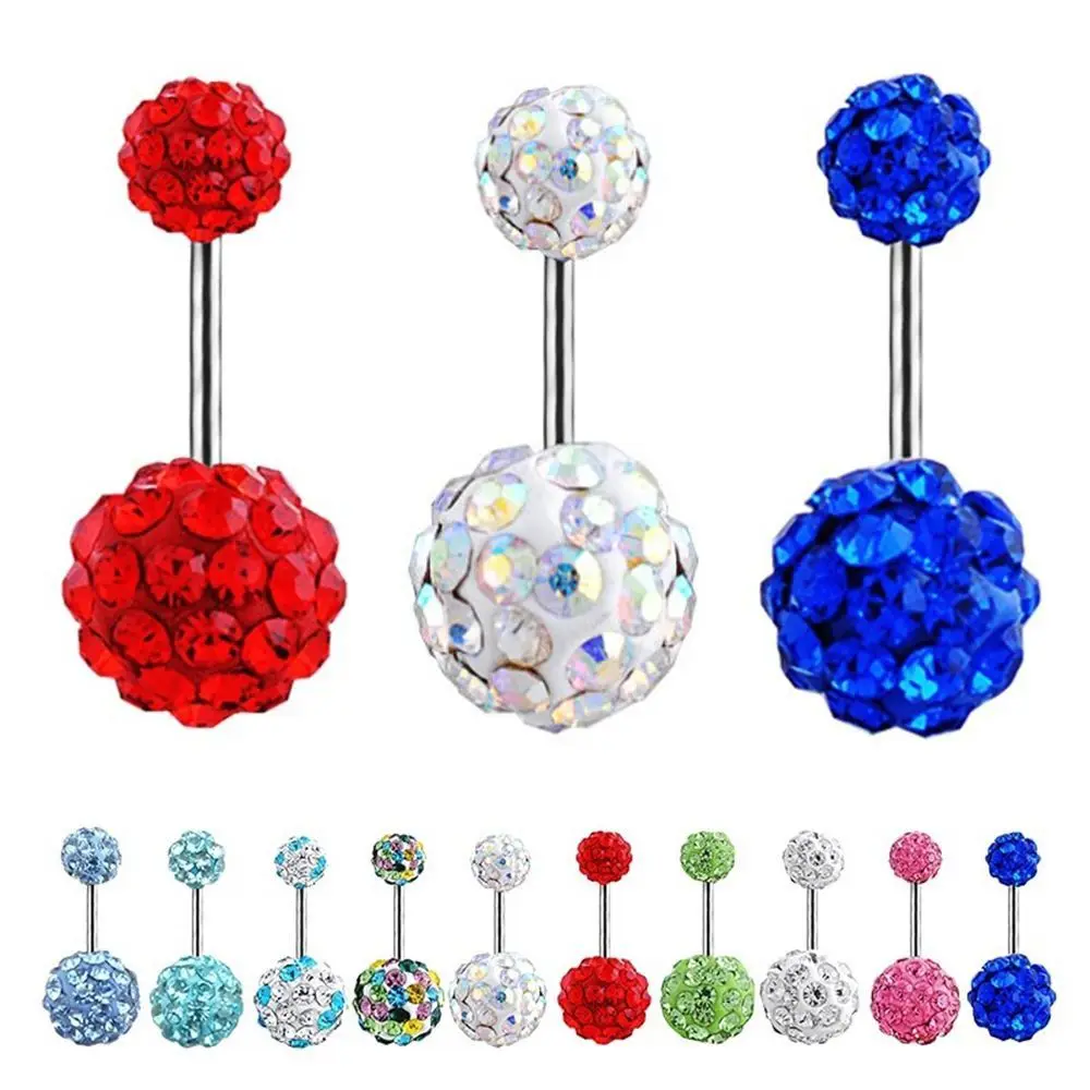 Crystal Balls Body Piercing Jewelry 8/10mm Belly Bar Navel Ring Stainless Steel Belly Button Ring