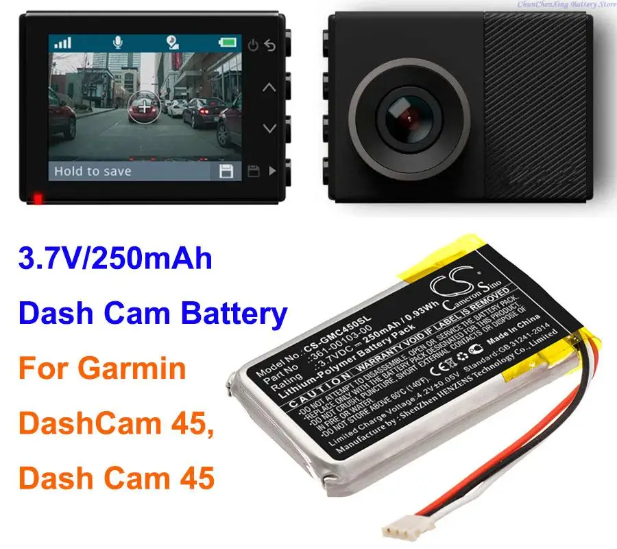 Cameron Sino 250mAh Dash Cam Battery 361-00103-00 for Garmin DashCam 45, Dash Cam 45