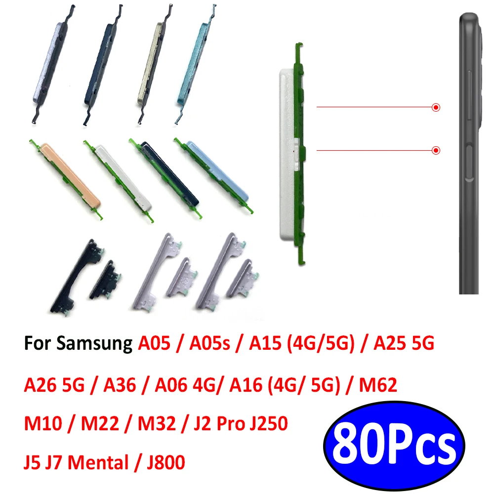

80Pcs，Side Volume Button + Power ON / OFF Buttton Key Set Replace For Samsung A05 A05S A15 A25 A06 A16 A26 4G 5G A36 M62 M10