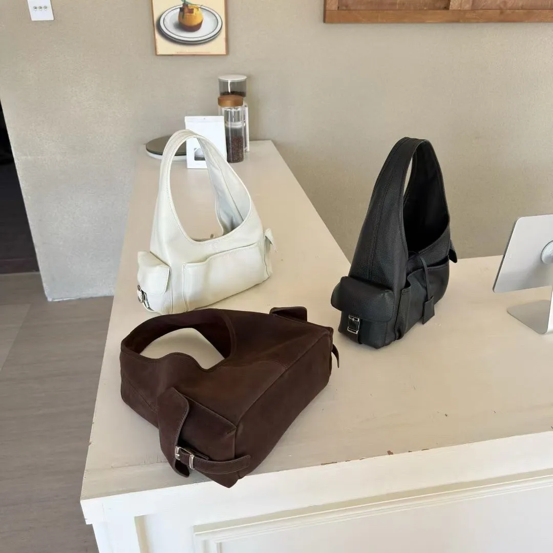 New first-layer cowhide multi-pocket locomotive bag retro matte leather underarm tote bag commuter shoulder bag