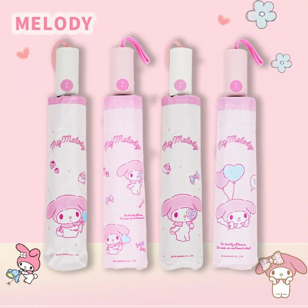 Sanrio-paraguas de dibujos animados con melodía, protección Uv, soldado y lluvioso, plegable, automático, portátil, bonito, regalos