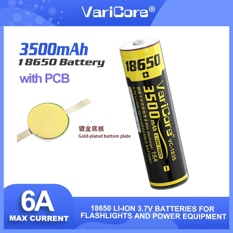 

VariCore VC-1835 18650 Battery 3500mAh 3.7V Rechargeable Lithium Battery with Protection Board - Long Lasting for Flashlight Pow