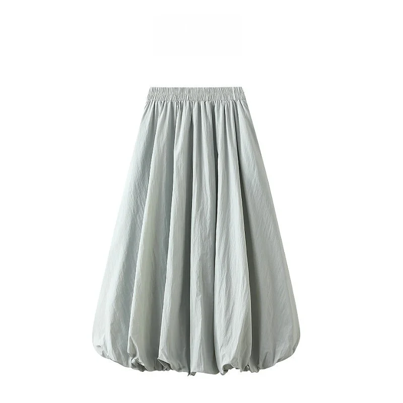 

Spring 2024 High Waist A-Line Lantern Skirt Women's Mid-Length Bloomer Skirts Sweet Sle Polyester Fabric 0503