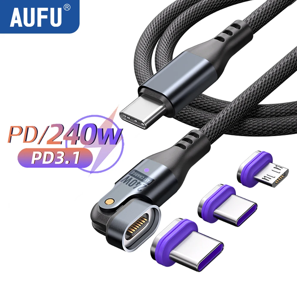 AUFU PD 마그네틱 초고속 충전 케이블, 아이폰 15Pro 용, USB C에서 C 타입 케이블, 맥북 아이패드 데이터 코드용, 5A 자석 와이어, 240W