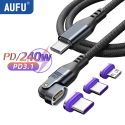 AUFU PD 마그네틱 초고속 충전 케이블, 아이폰 15Pro 용, USB C에서 C 타입 케이블, 맥북 아이패드 데이터 코드용, 5A 자석 와이어, 240W