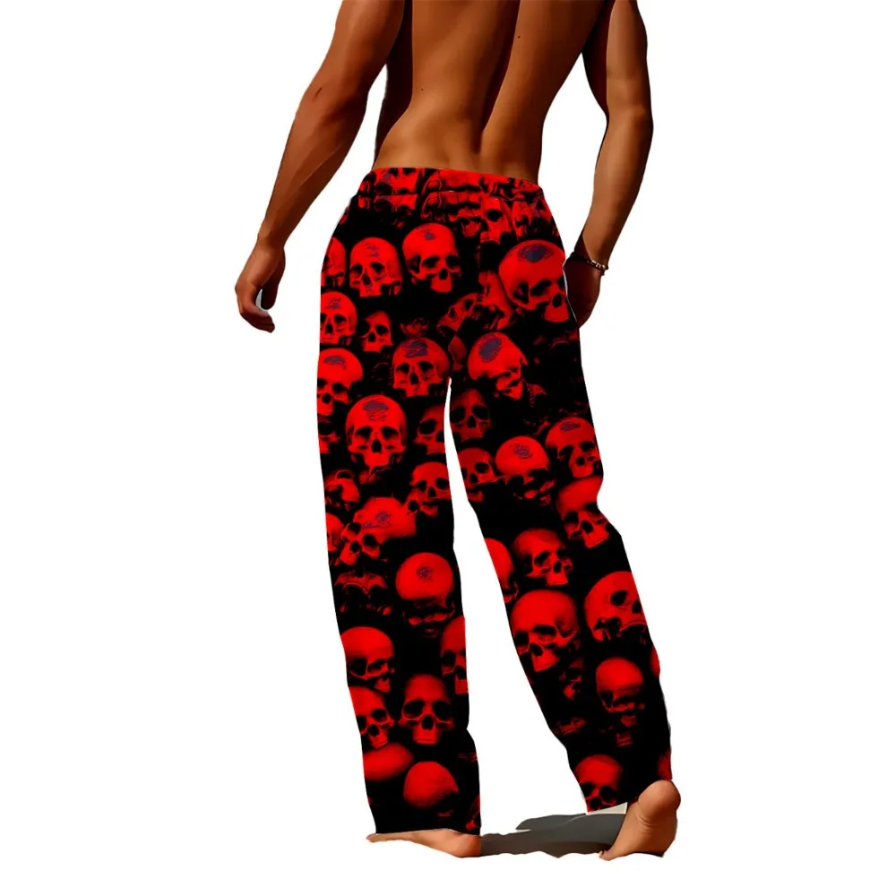 2024 men's skull 3D printed pajamas, loose, comfortable, skin-friendly drawstring pajamas, suitable for all seasons