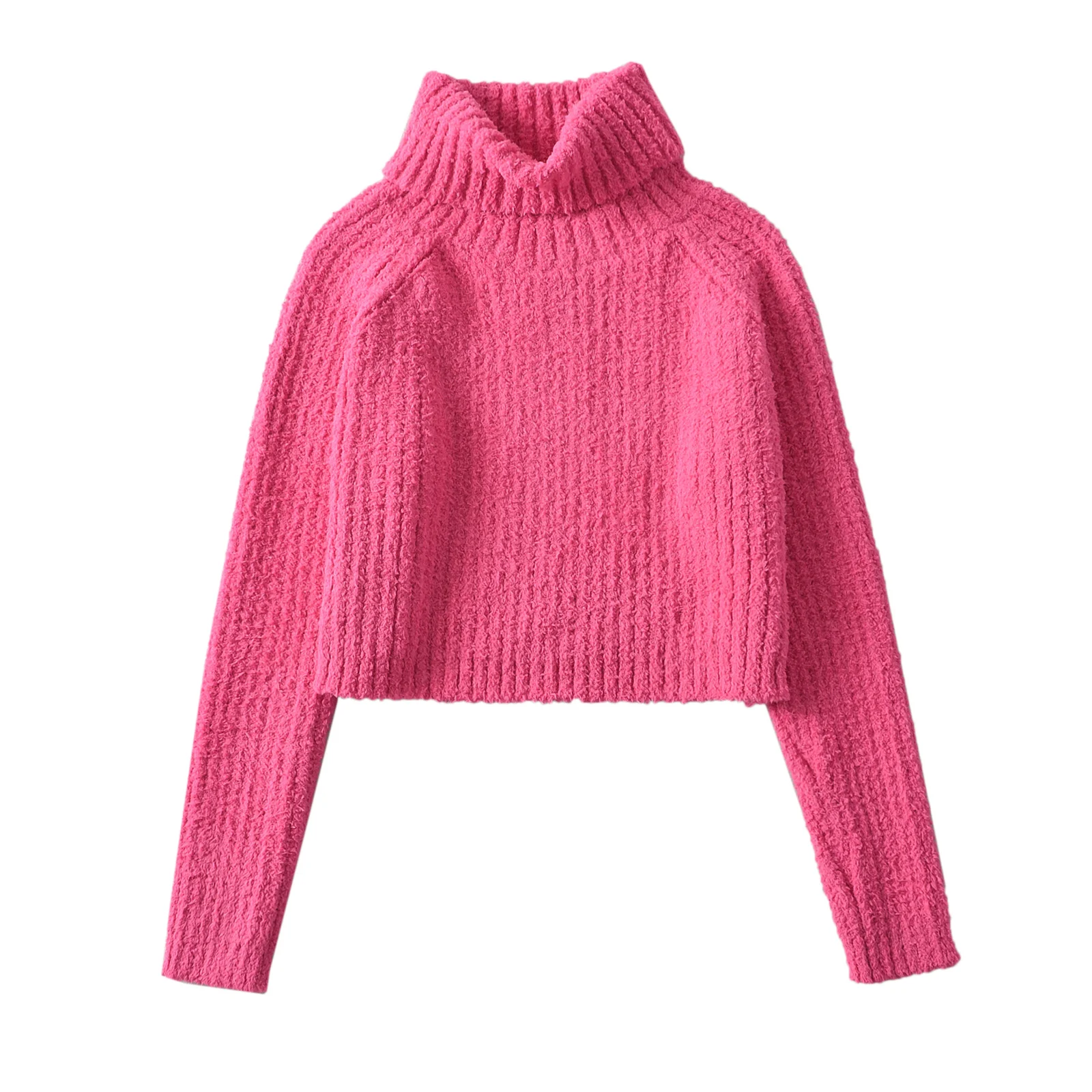 Vintage cropped sweaters for women 2023 Fall fashion long sleeve top knitwears black turtleneck women knitted sweater pink