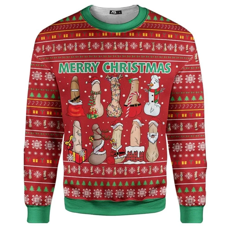 

Funny Ugly Santa Claus Reindeer Christmas Pattern Sweatshirts For Men Full Print Crewneck Oversized Sweater Clothes Xmas Gift