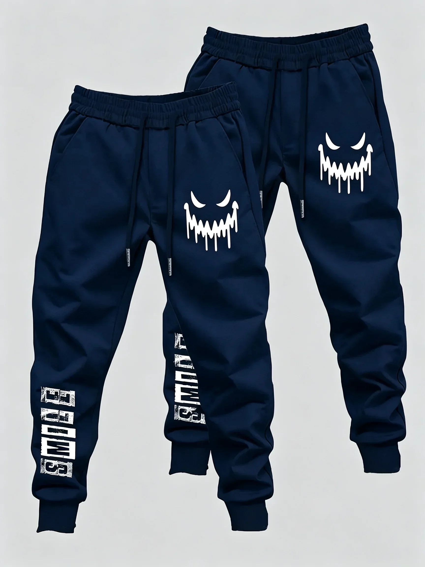 2er-Pack Herren-Freizeit-Jogginghosen mit gruseligem Dämonengesicht-Motiv, elastischem Bund, gerippten Bündchen an den Knöcheln, Streetwear, Lauf- und Fitnesshosen – Detail 15
