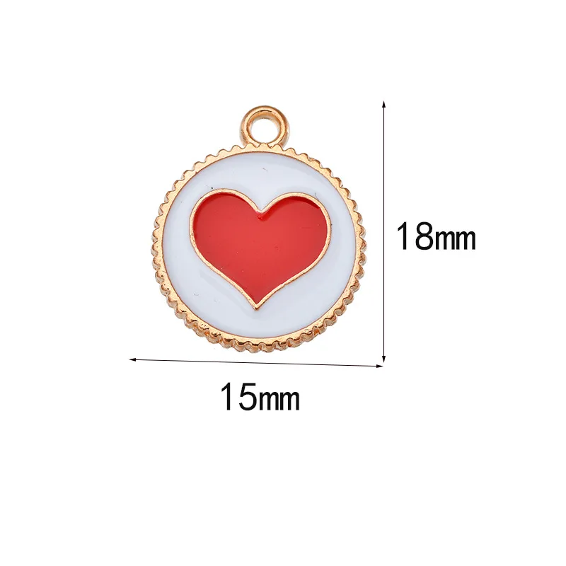 20 pcs/lot Fashion Alloy Enamel Round Heart Charms Pendant Accessories for Women, Earrings/Necklace Handmade DIY Jewelry