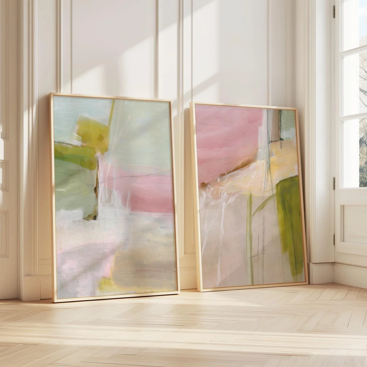 2er-Set Pastell-Mauve und Salbeigrün Abstrakte Leinwanddrucke Poster Moderne Minimalistische Ästhetik Kunstdrucke Wandkunst Heimdekoration