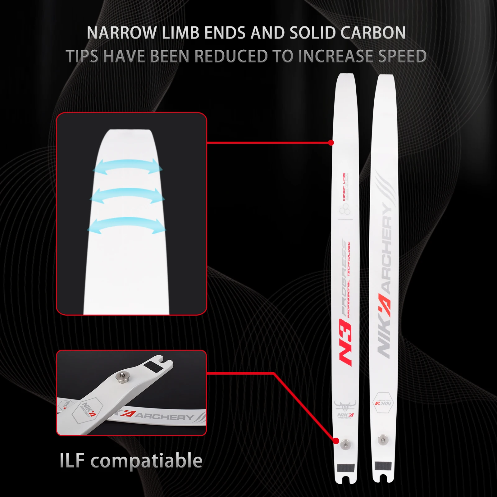 Imagem -03 - Nickel Archery Membros Recurvos Progress Series 55 de Fibra de Carbono Limb Draw 2246 Lbs Branco 66 Par n3