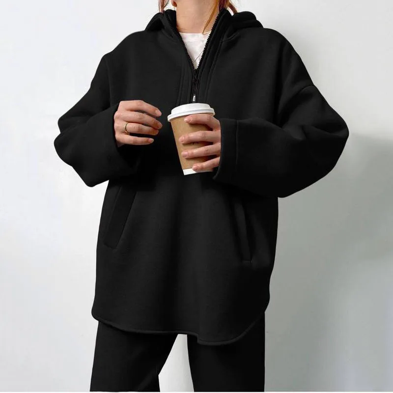 Dames lente herfst casual lange Sve hoodie en broek tweedelige set faionable top met rits en capuchon met lange broek