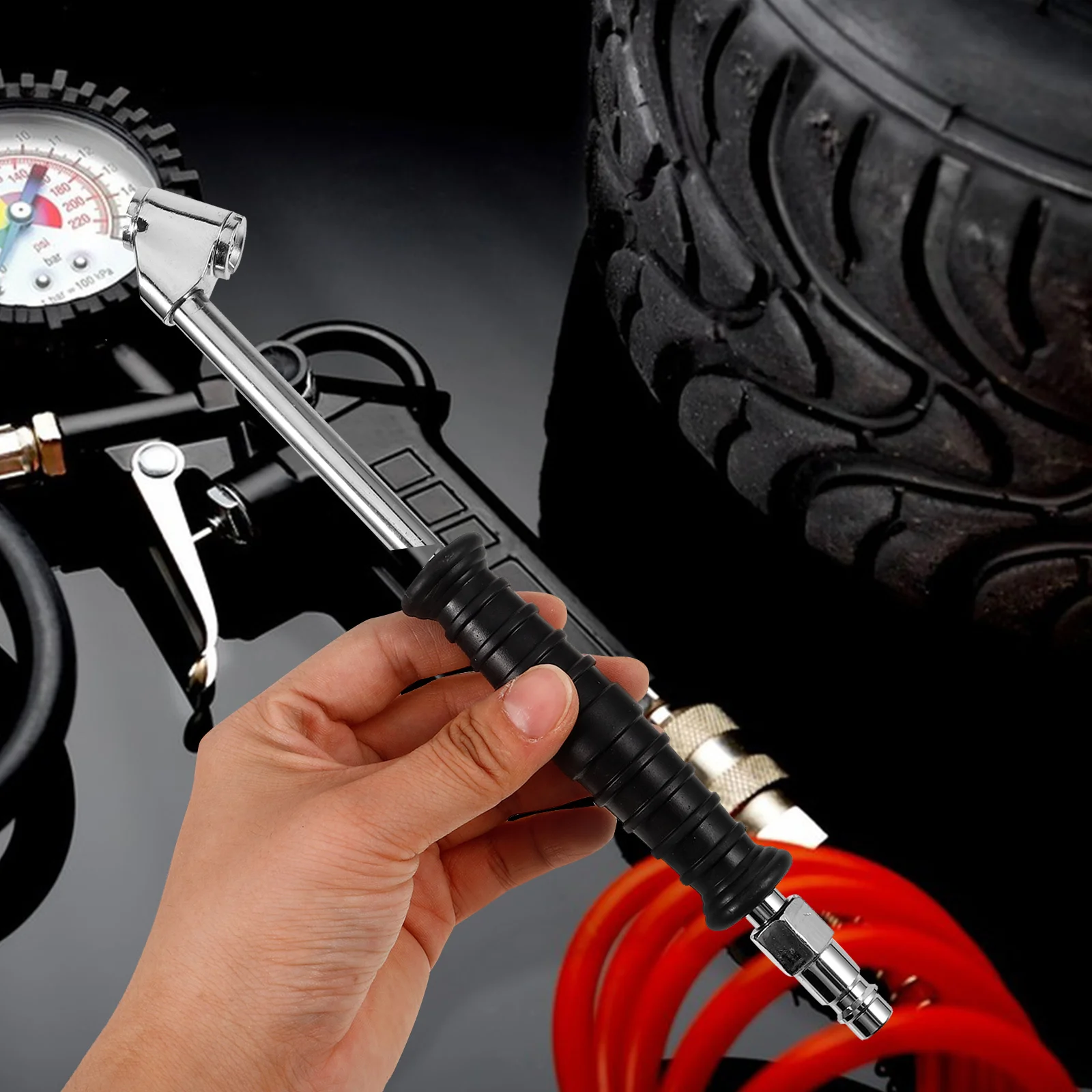 

Car Tire Chuck Solid Steel Straight Air Chuck Tire Inflator Nozzle Quick Inflation Compatible Japanese European Valves Air