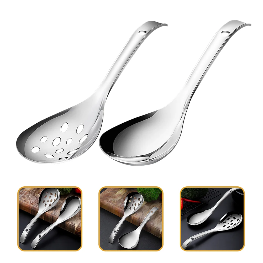

2 Pcs Rice Spoon Colander Stainless Steel Serving Spoons Cutlery Tableware Household Utensils Slotted Portable Small