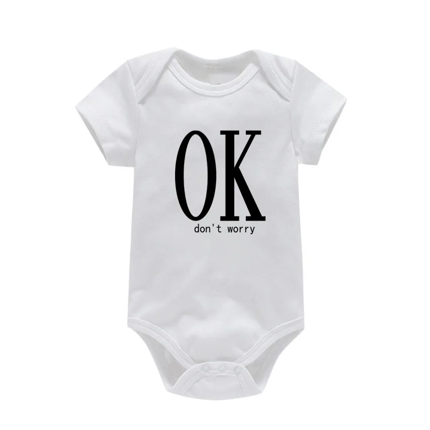 Baby Summer Bodysuits Cotton Newborn Jumpsuit Brand OK Don't Worry Letter Print Baby Girl Boy Short Sleeve Body Jumpsuit