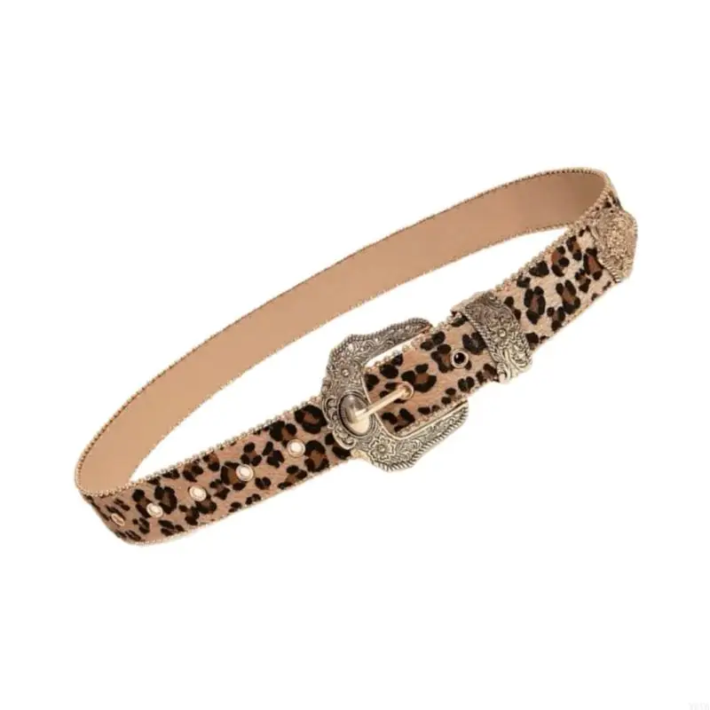 W0YA Khắc Vành đai Buckle Belthetic Leopard Mẫu Vành đai Gothic Pants Belt