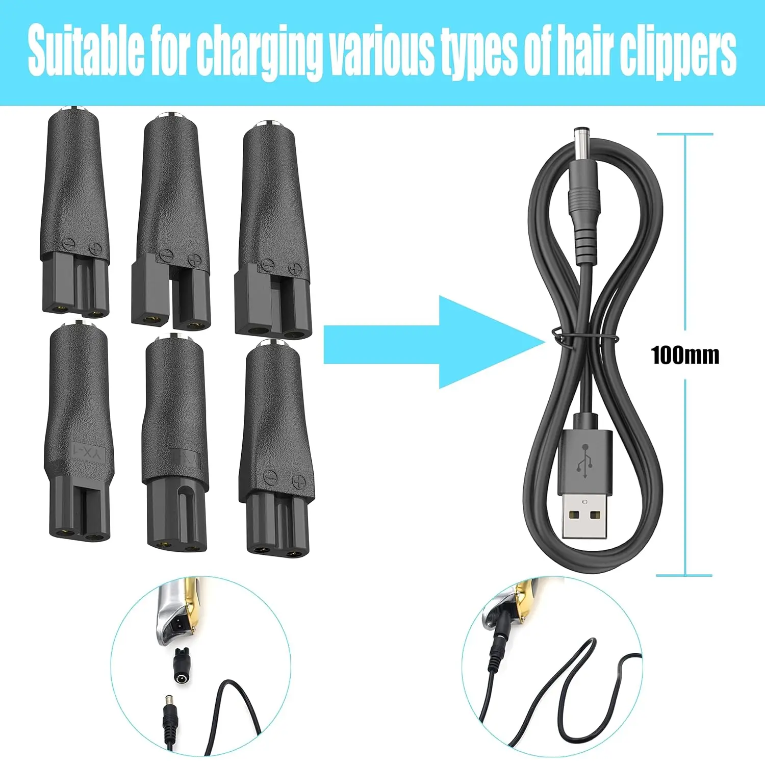 LISI 8 PCS Power Cord 5V Replacement Charger USB Adapter Suitable for All Kinds Hair Clippers, Beard Trimmers, Shavers