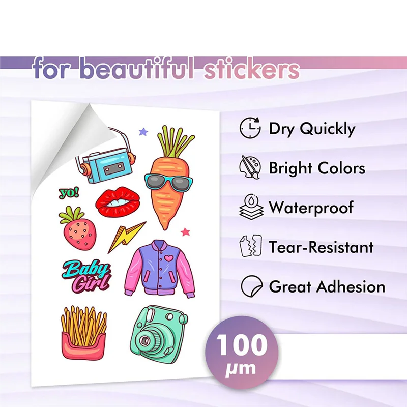 

RANA 24 Sheets Vinyl Sticker Paper for Inkjet Printer - Printable Glossy Sticker Paper and Holographic Laminate Sheets