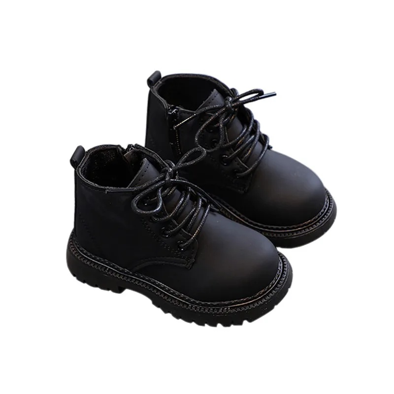 Spring/Autumn Baby Boots Leather British Style Boys Fashion Boots Rubber Sole Zip Side Toddler Girls Ankle Boots