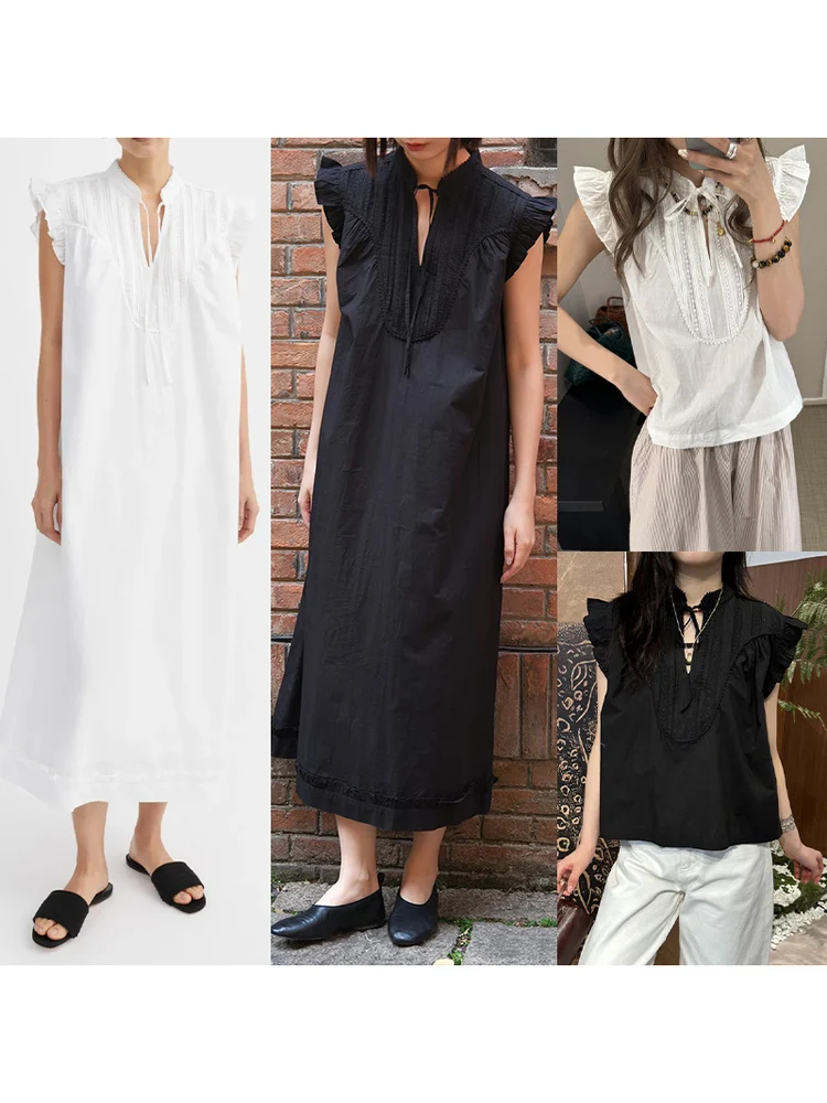 Princess Style Long Dress Sweet Lace Collar Bow Tie Sleeveless A-Line Cotton Summer Casual Women's Dress Rui Lotus