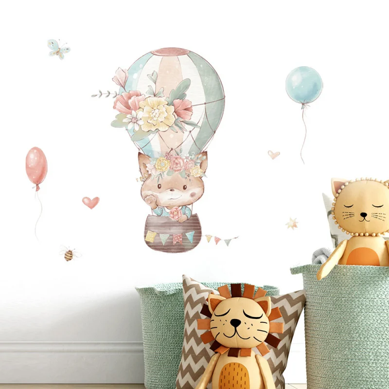 

New Cartoon Fox Hot Air Balloon Wall Sticker, Kids Bedroom Nursery Room Decor Decal