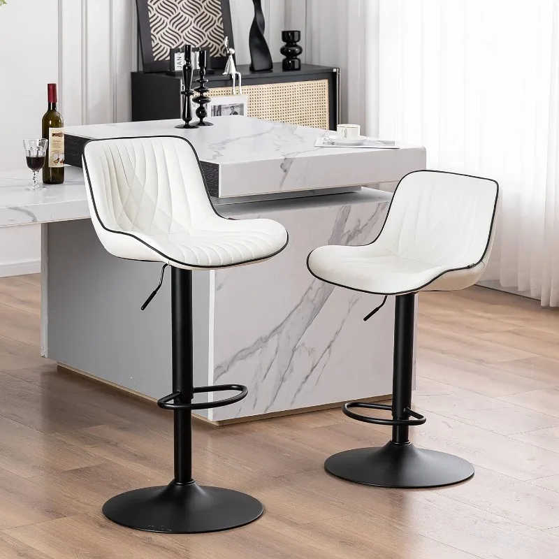 

Modern Bar Stools Set of 2 Adjustable Barstools Luxury Upholstered Bar Chairs Faux Leather Counter Height Bar Stool Swivel