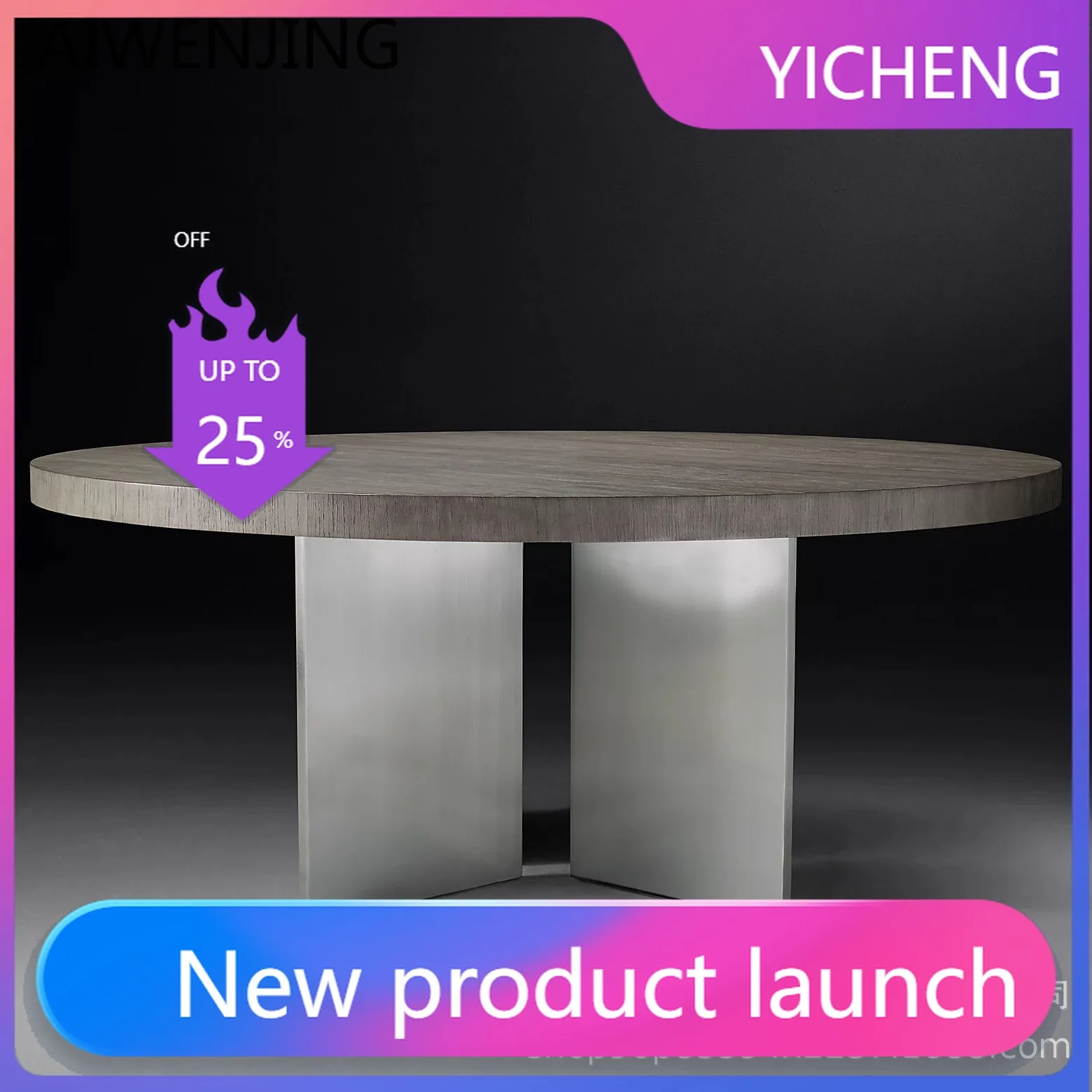 

LYY French retro stainless steel round dining table Italian modern simple light luxury dining table