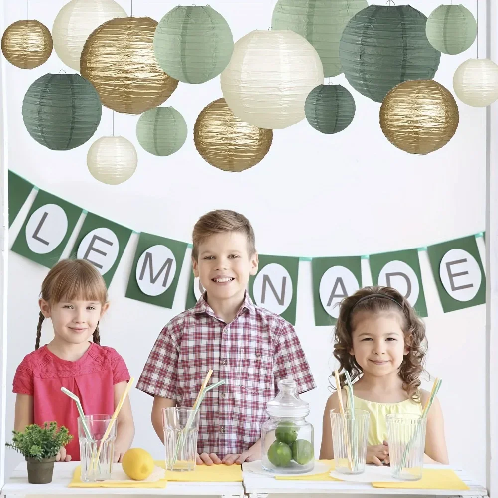 Sage Paper Lantern Wedding Decoration Background Retro Green Lantern Set A Variety of Styles Holiday Props Home Decoration