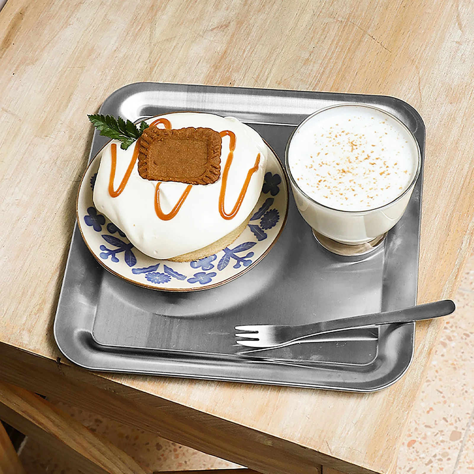 

Stainless Steel Food Tray Cake Serving Plate For Barbecue Fruit Snacks Breakfast Dessert Party Household Use Kitchen Bar