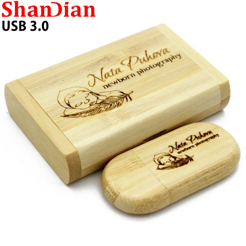 Wedding Gifts Free Custom LOGO Wooden USB 3.0 Flash Drive 4GB/8GB/16GB/32GB/64GB Pen Drives Oval Memory Stick Real Capacity