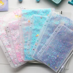 Fromthenon Cute Sequin Shake Cards 6 Holes Decoration Inner Bags Planner Notebooks Accessories Fine Zipper Item Organizer Pocket