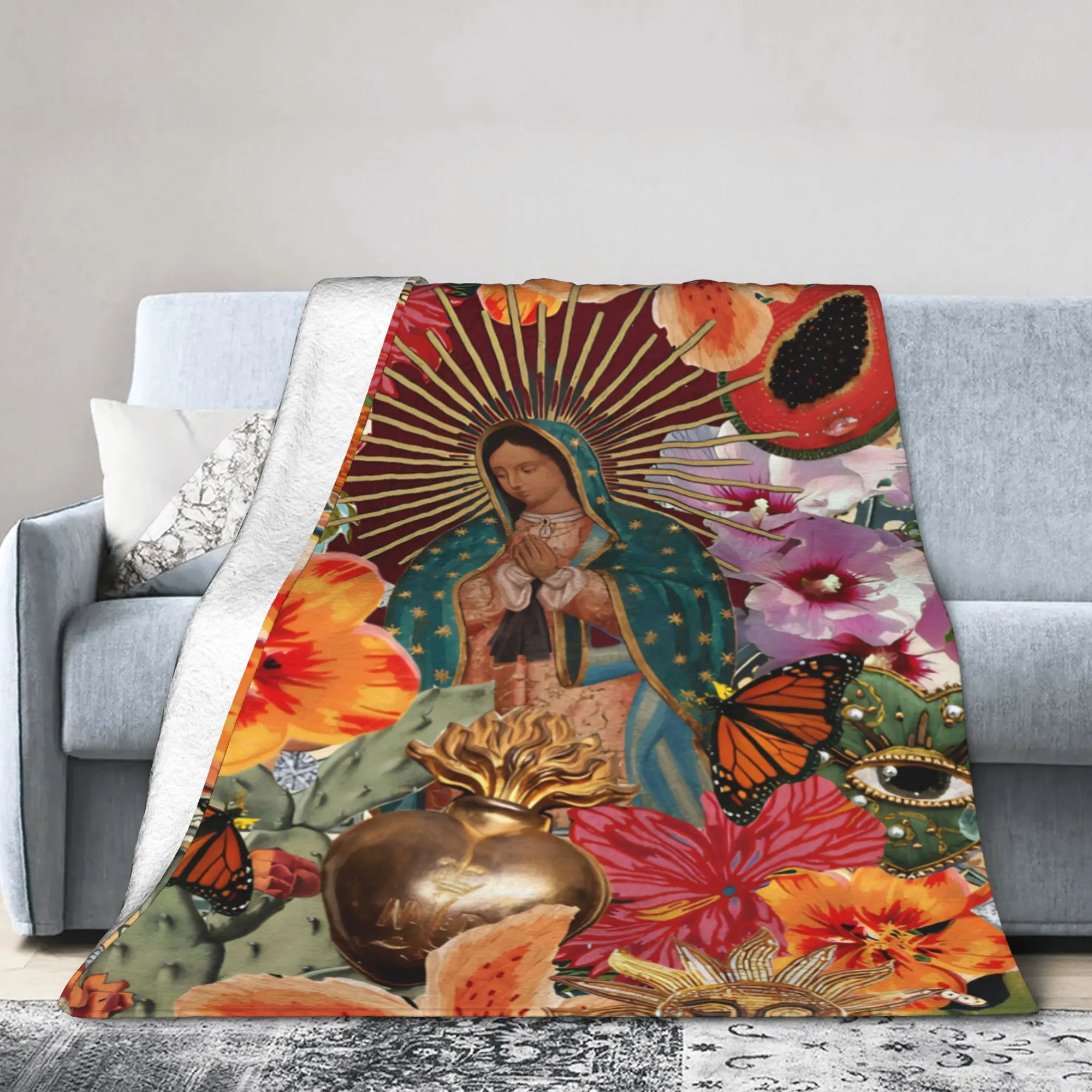 Virgin Our Lady of Guadalupe Mexican Throw Blanket for Couch  Fuzzy Soft Plush Blanket 50x60 Inch Multi-size Bedspreads - view 4