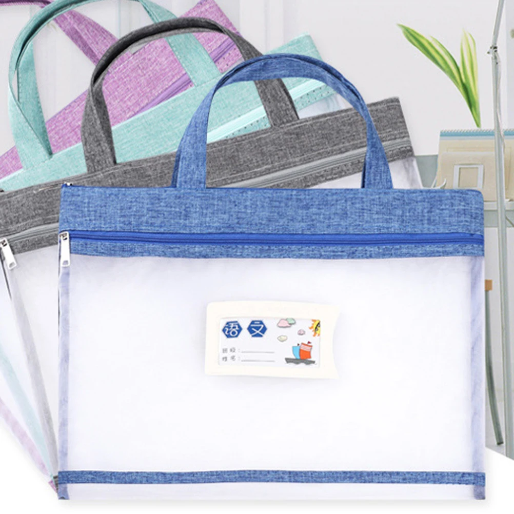 

Files Document Bag Gauze Mesh Large Capacity Handheld Zipper Pouch Office Study Document Organizer File Folder