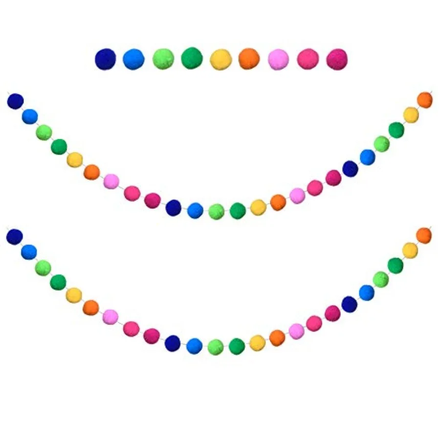 

2 Pieces Ball Garland Colorful Pom Pom Garland 6.5 Feet Long 24 Balls Ball Garlands for Party Home Decoration