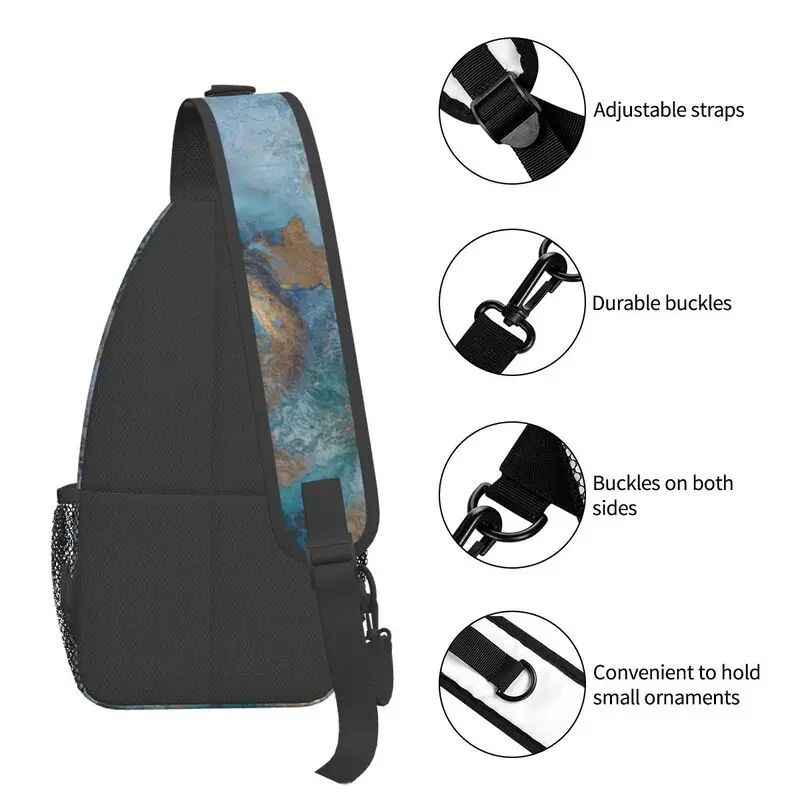 Textura mármore impressão Sling peito saco personalizado ombro Crossbody mochila para homens viagem caminhadas Daypack