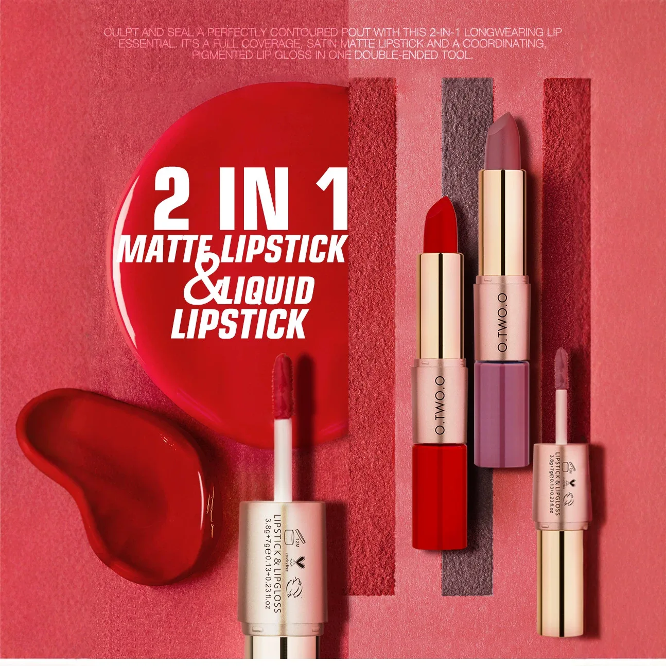 Waterproof 2 in 1 Matte Lipstick Lip Gloss Long Lasting Makeup Cosmetics Rouge Lips Stick Dual Head Matte Lip Gloss