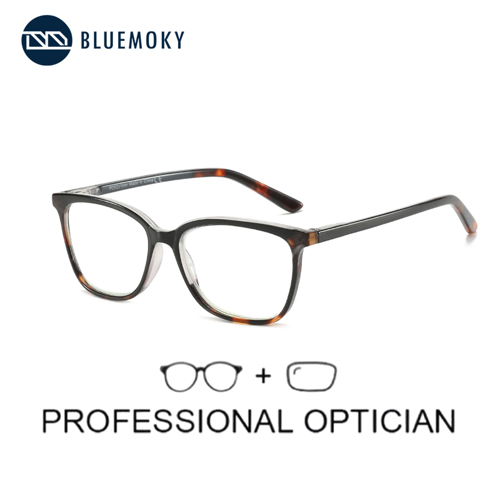 BLUEMOKY Retro Prescription Glasses Square Progressive Optical Eyeglasses Photochromic/Anti-Blue Light Eyewear For Men Women