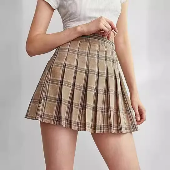 

Женские короткие полуюбки в клетку, плиссированные трапециевидные юбки с высокой талией, школьная одежда, короткое платье в клетку для студентов для девочек-студентов
