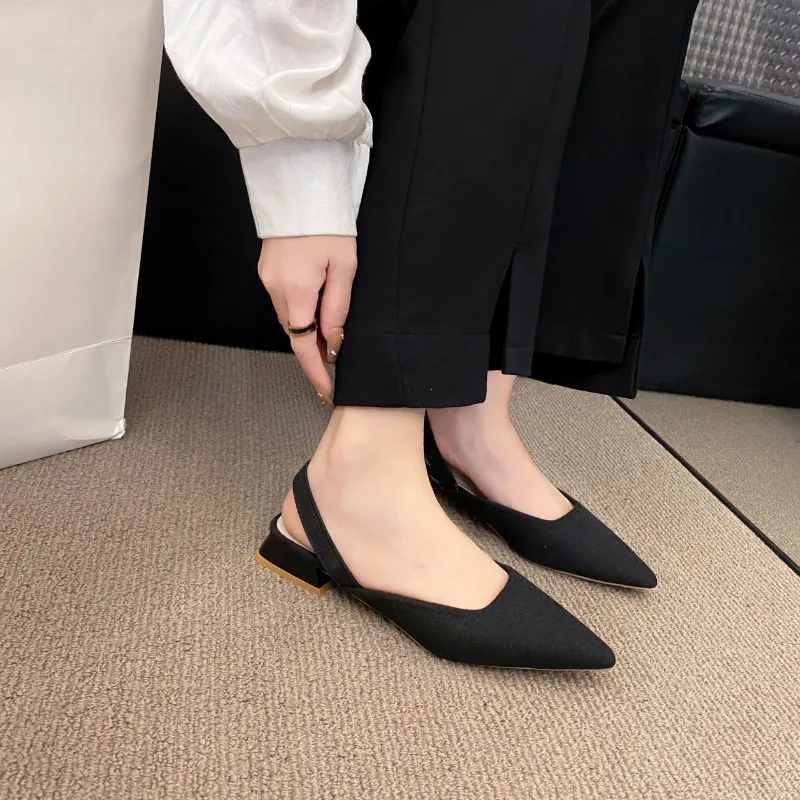 2024 New Summer Brand Women\'s Slingback Shoes Pointed Toe Slip-on Sandals for Women Elegant Party Low Heels Босоножки Женские