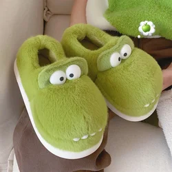 Carino coccodrillo scarpe invernali nuove donne pantofola interna tacco morbido piattaforma pelliccia calda confortevole soffice coppie pantofole da casa