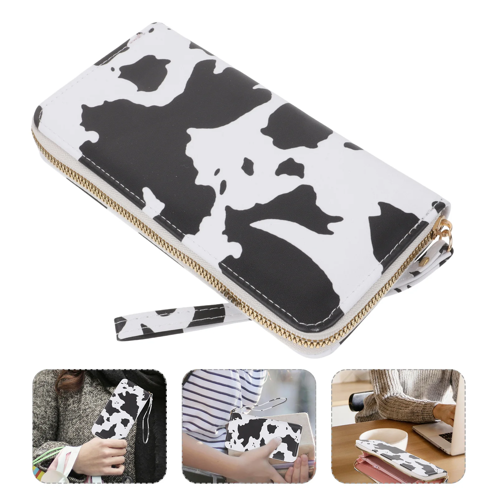 

Cow Print Wallet Women Clutch Purse Elegant Party Banquet Bag Lightweight Wristlet Strap Cow Print Wallet Clutch Purse