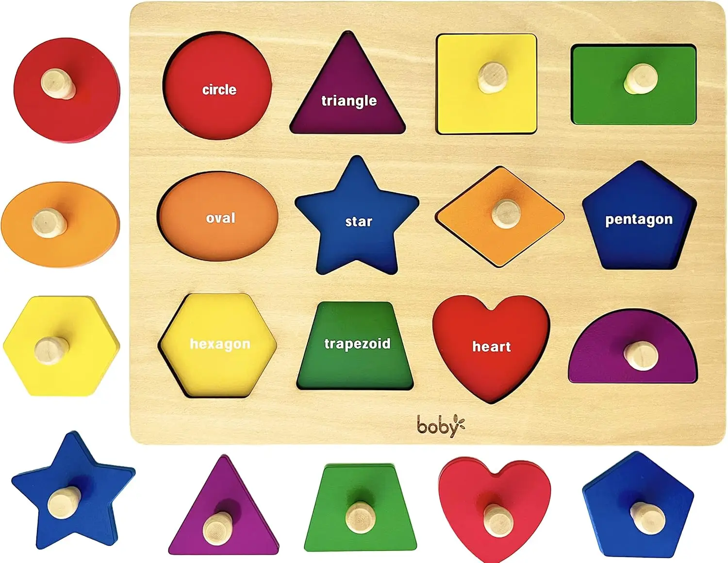 

Montessori Toy Shape Peg Puzzles Baby Puzzle 12-18-24 Months with Knob for Infant-Toddlers 1-3
