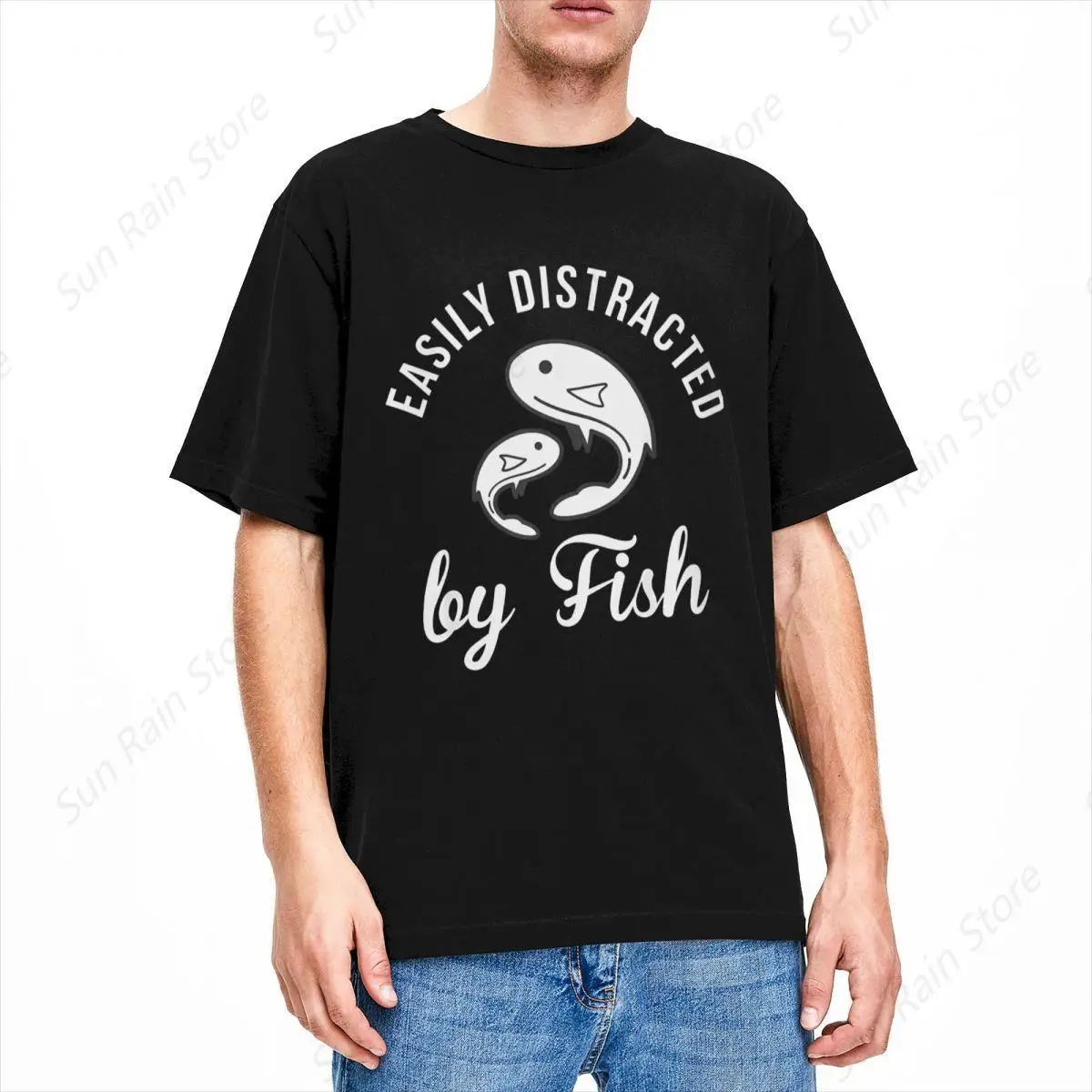 Men's T-Shirt Easily Distracted By Fish Funny Cotton Novelty Tee Shirt Fishermen Aquarium Lover Fishing T Shirt Tops Original